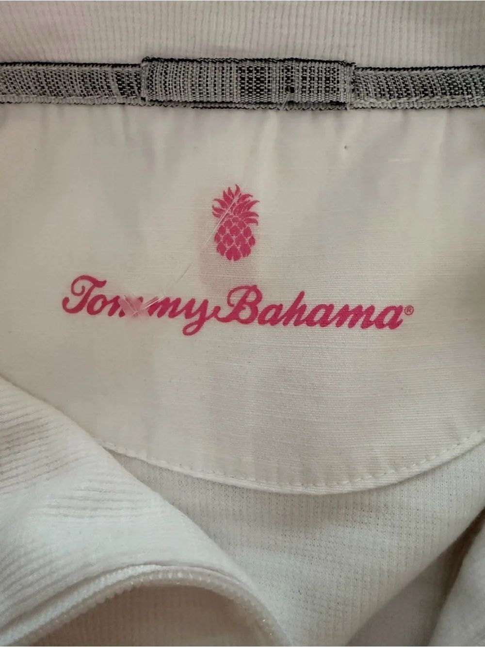 Tommy Bahama White Dress with Pink Logo and Pink Pinstripe
